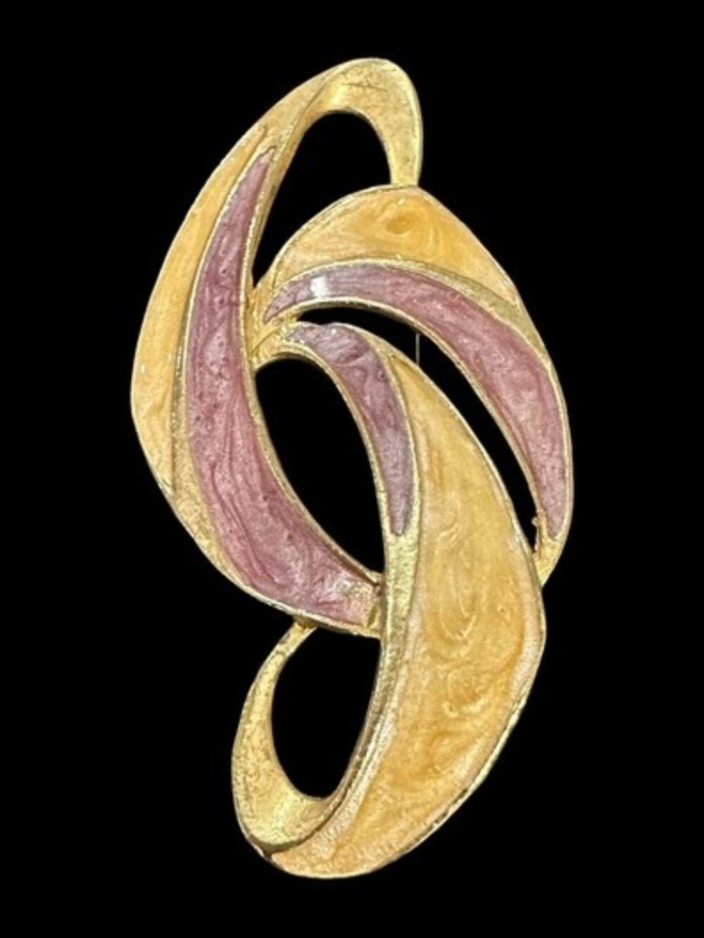 Vintage C'est Bien Brooch Signed Purple Cream Enamel Gold Tone Womens Jewelry